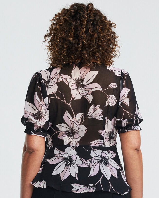 Azalea Black Floral Faux-Wrap Top, , alternate image number 8