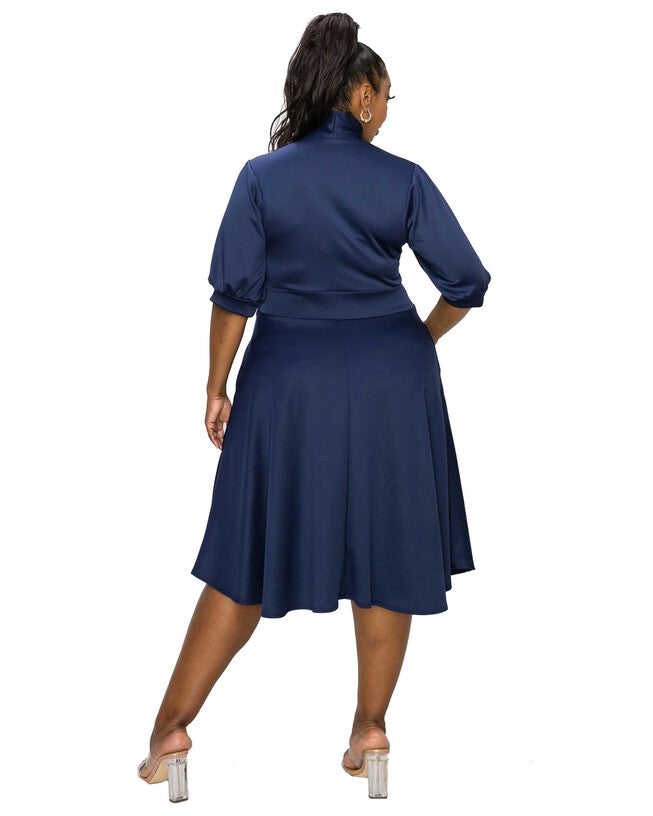 Carina Donna Flare Dress w/ Pockets, Navy / Navy, alternate image number 3