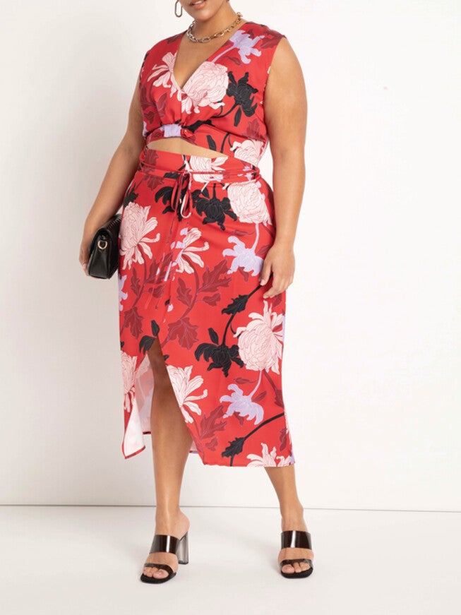 Ciara Knot Detail Blouse, Fine Line Floral / Red, alternate image number 2