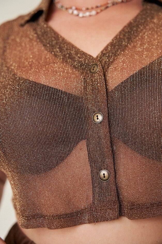 Arielle Shirt, Chocolate Holiday Mesh / Brown, alternate image number 3