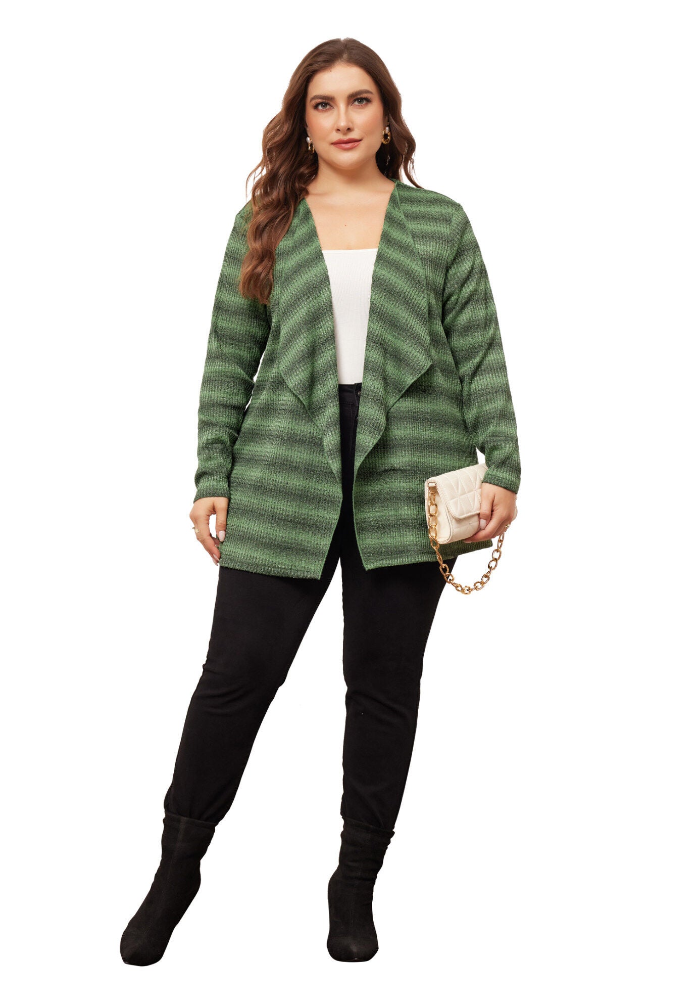 Lightweight Loose Open Front Tie Dye Cardigan, Green Black / Kelly Green, hi-res image number 0