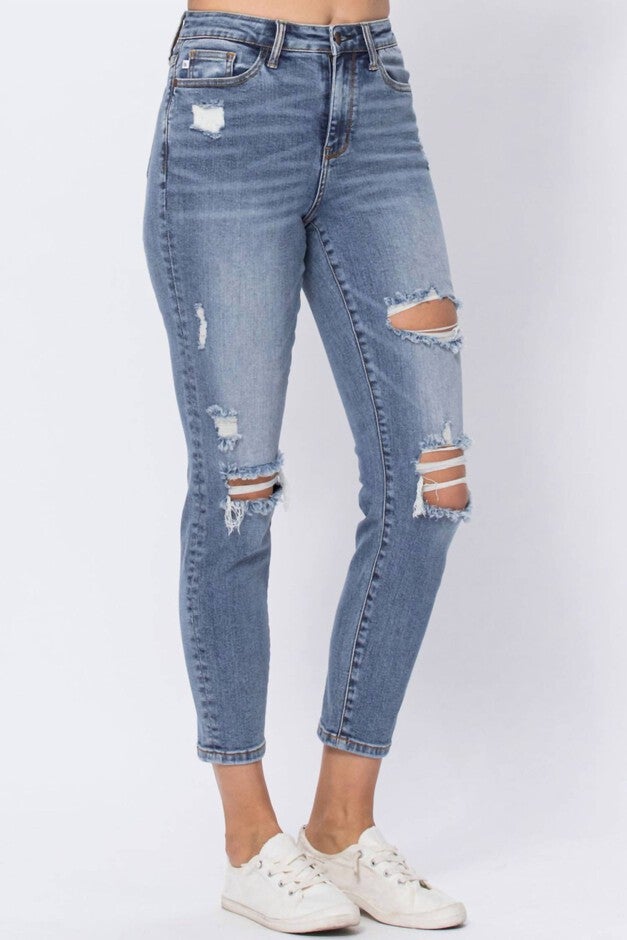 DESTROYED SLIM FIT JEAN IN LIGHT BLUE, Light Blue / Light Blue, alternate image number 2