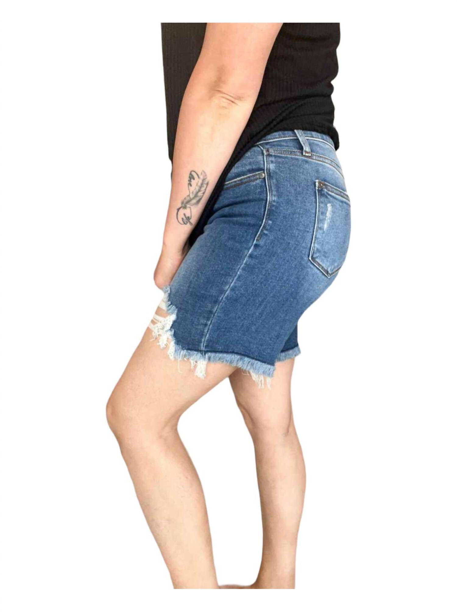 Destroy Fray Hem Shorts, Blue / Azure Blue, alternate image number 2