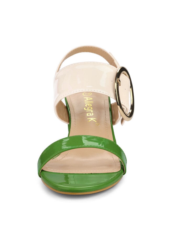 Slingback Block High Heel Sandals, Green Beige / Olive Green, alternate image number 1