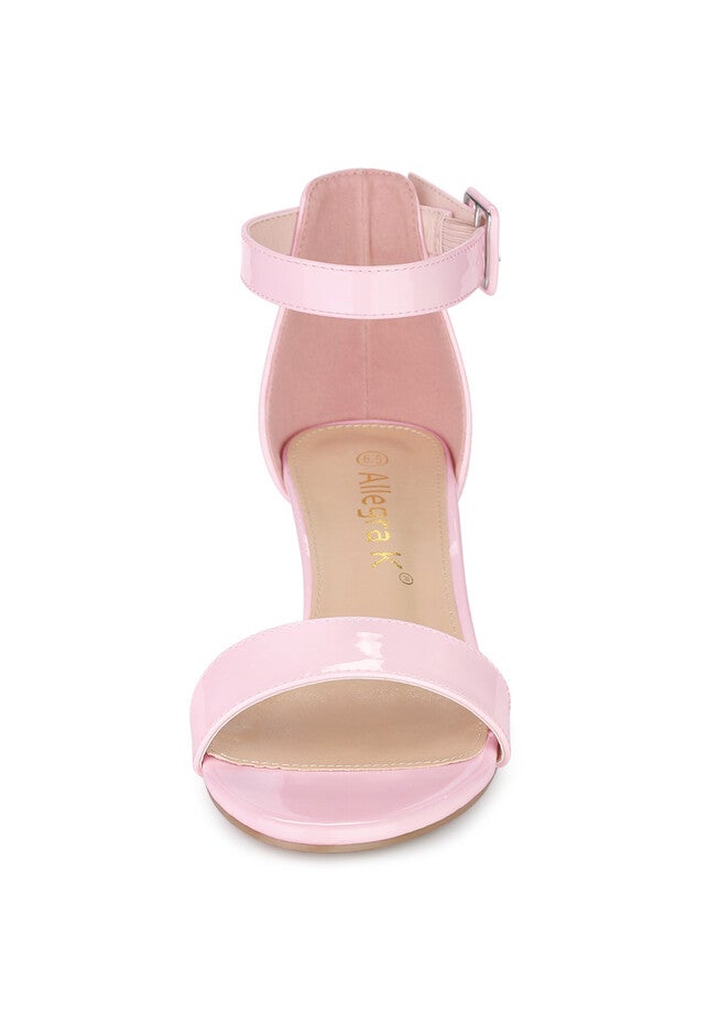 Open Toe Low Block Heel Ankle Strap Sandals, Pink / Pink, alternate image number 3