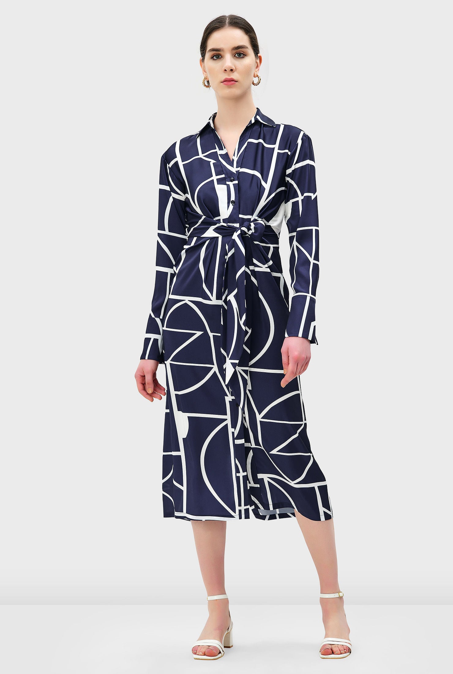 Graphic Print Satin Vented Shirtdress, , alternate image number 5