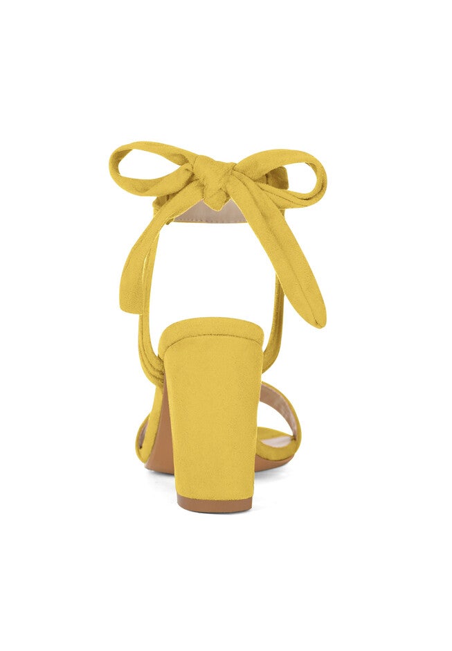 Open Toe Ankle Tie Back Chunky Heel Sandals, Yellow / Yellow, alternate image number 2