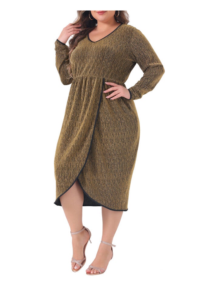 Sparkly Glitter V Neck High Slit Sequin Dress, Gold / Gold, alternate image number 1