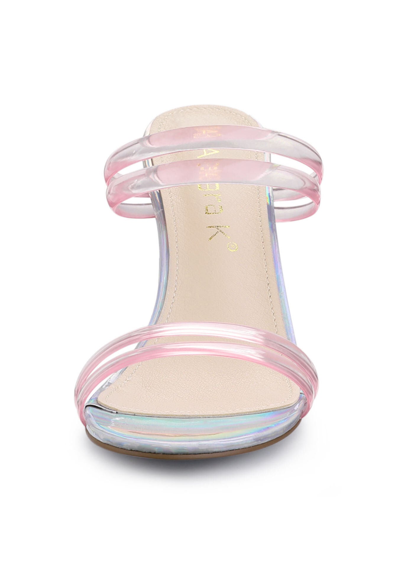 Strappy Slides Mules Block High Heel Sandal, Pink / Pink, alternate image number 1