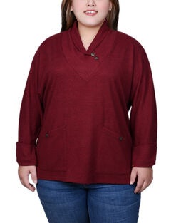 Long Sleeve Shawl Collar Top With Pockets