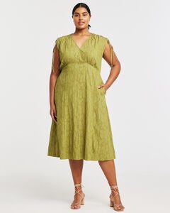 Tyra Khaki Midi Textured Dress