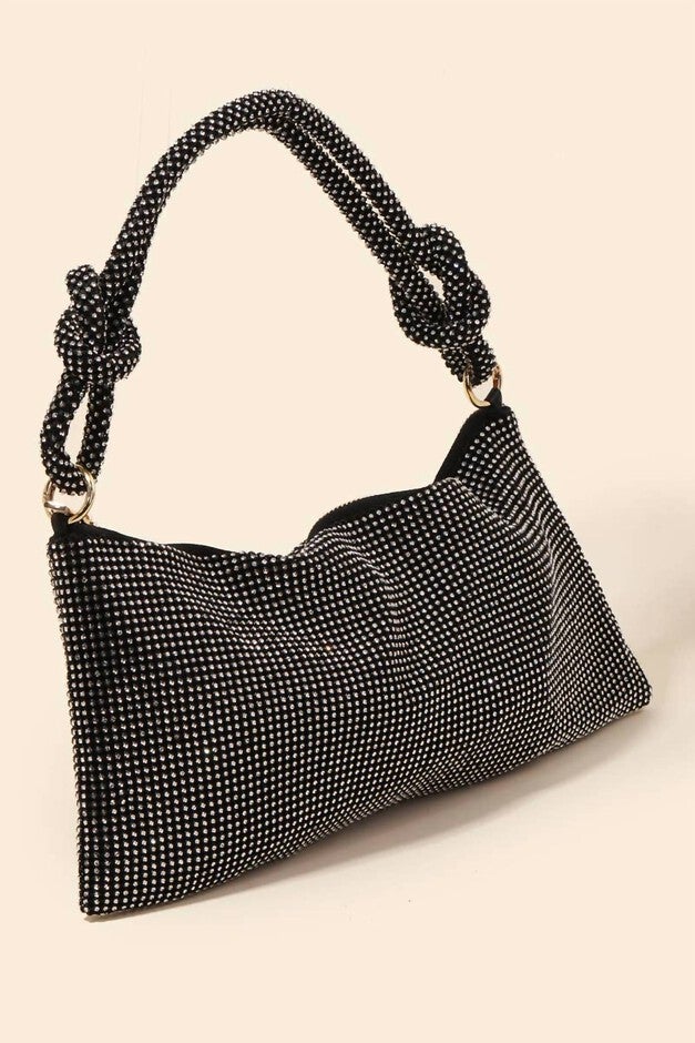 Women'S Rhinestone Studded Hobo Bag in Black, , alternate image number 2