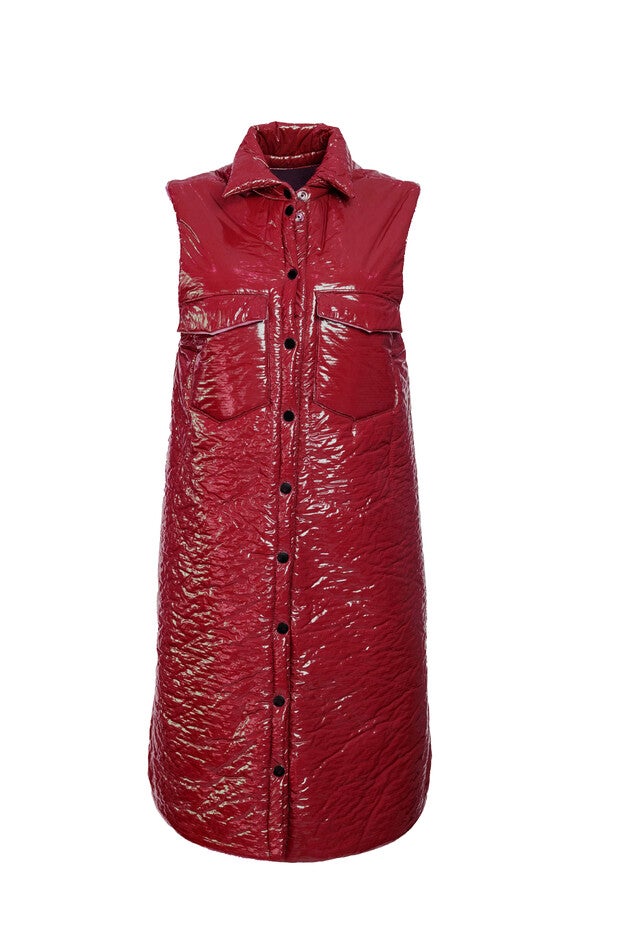 Patent & Faux Shearling Vest, Burgundy / Burgundy, alternate image number null