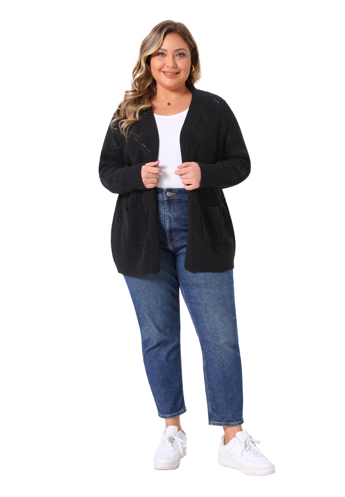 Fall Winter Long Sleeve with Pockets Knit Cardigans, Black / Black, hi-res image number 0