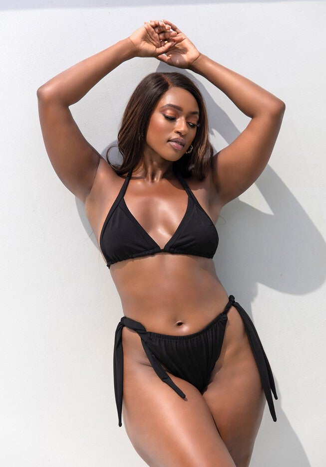 Essential Side Tie Bikini Swim Bottom, Black / Black, alternate image number null