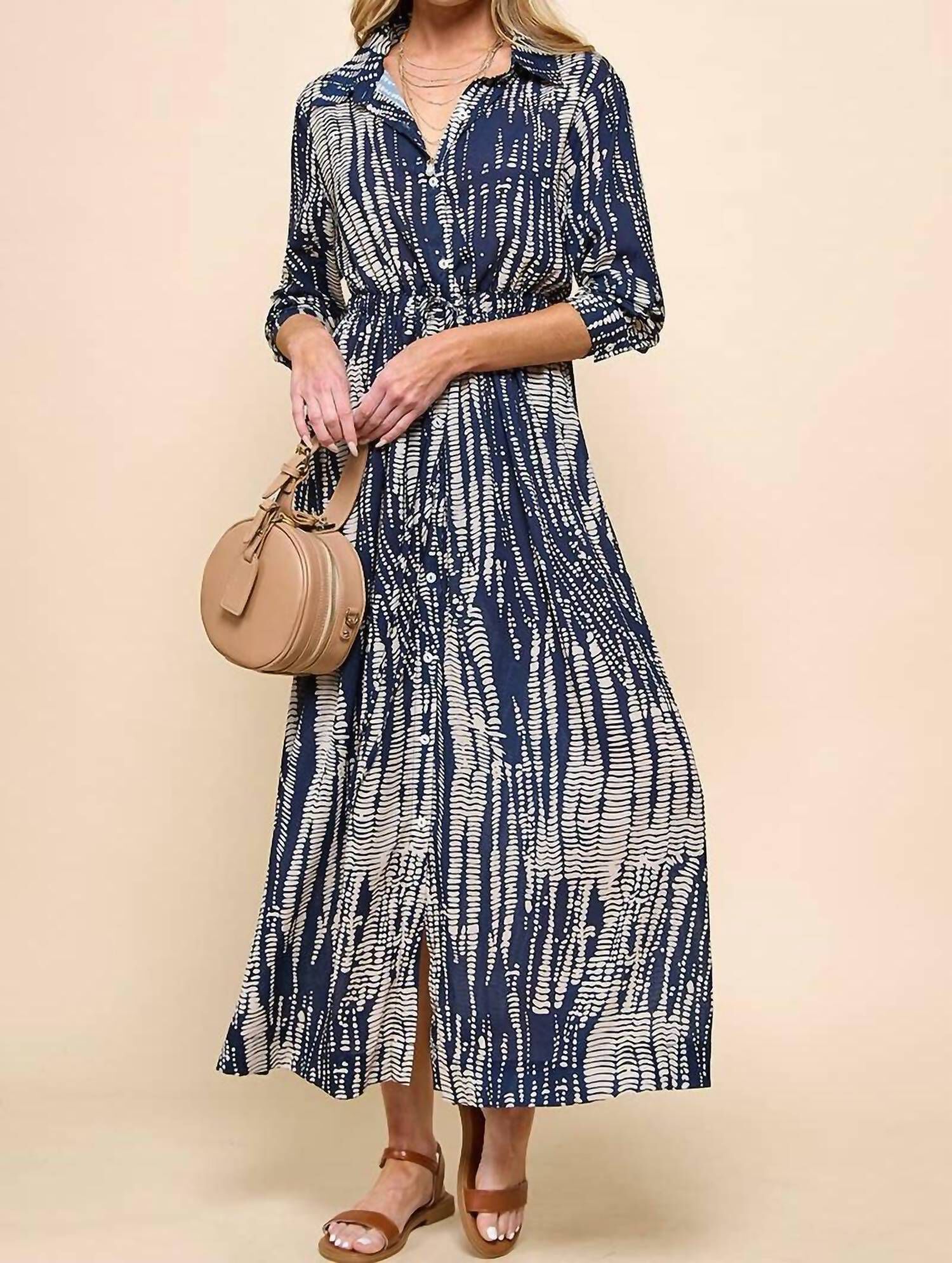 TIE DYE MAXI DRESS IN NAVY/TAUPE, NavyTaupe / Navy, hi-res image number 0