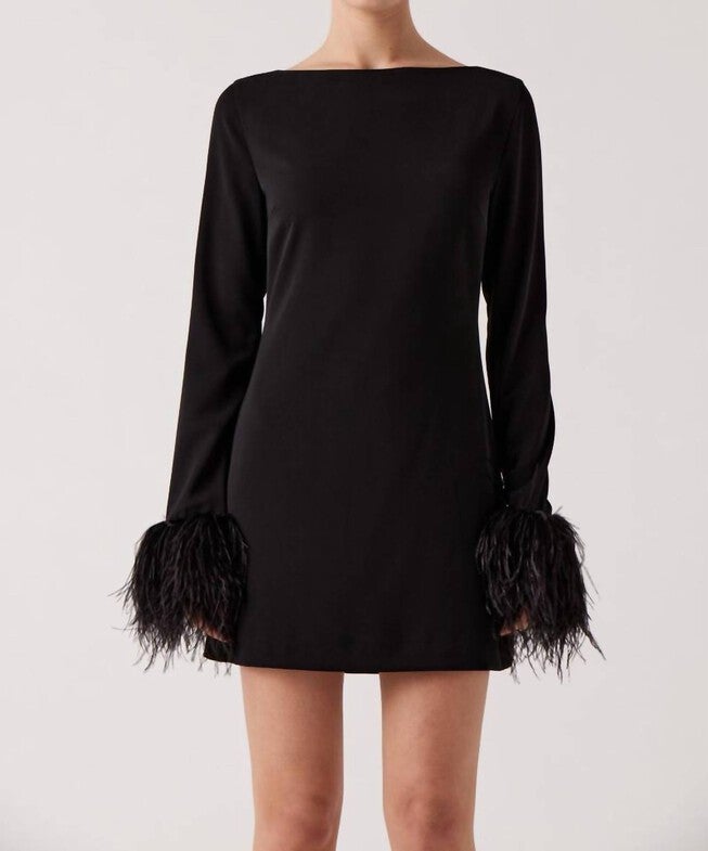 ARLETH FEATHER SLEEVE MINI DRESS IN BLACK | Dia & Co ARLETH FEATHER SLEEVE MINI DRESS IN BLACK | Dia & Co