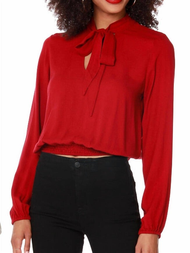 TIE NECK BLOUSE IN RED, Red / Red, hi-res image number null