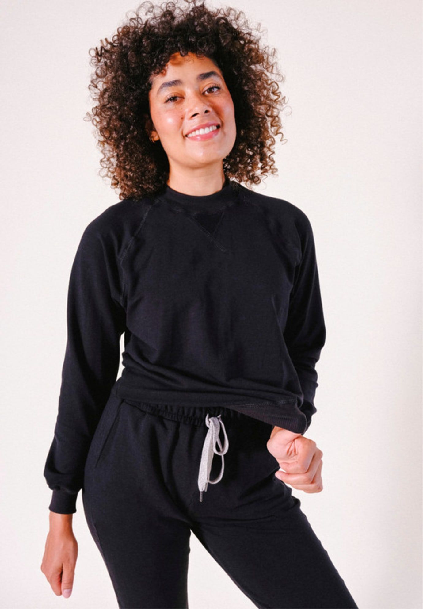 Plus Agnes Raglan Organic Cotton + Tencel Sweatshirt, Black / Black, alternate image number 1