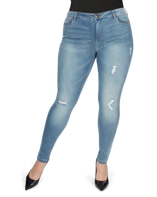 Distressed Bamboo Blend Denim Jeggings, , alternate image number null