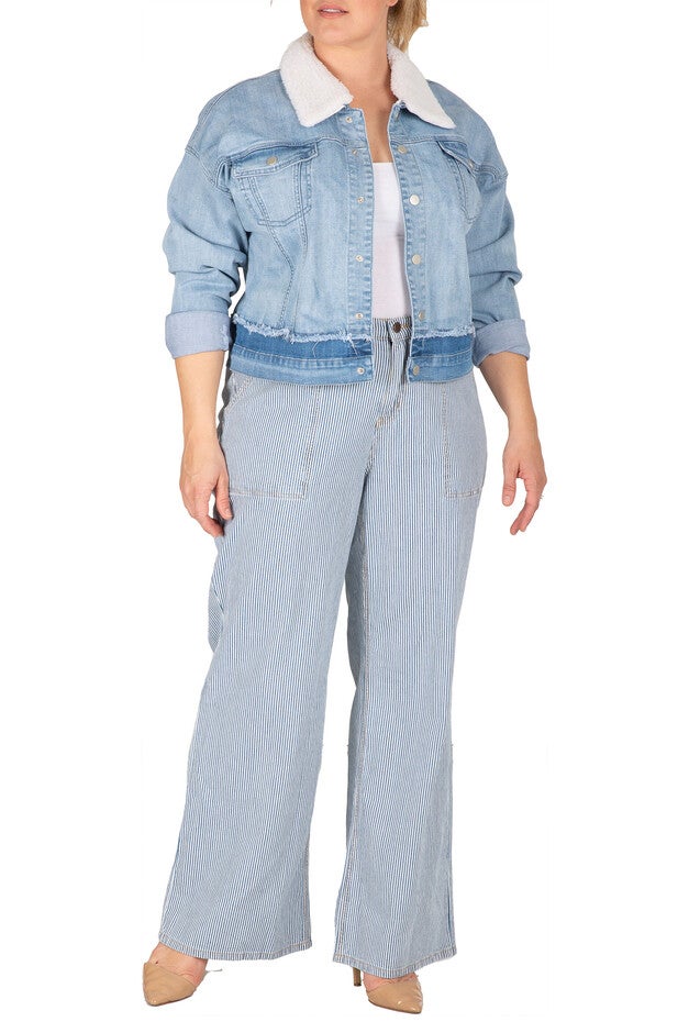 Yara Refurbished Denim Trucker With Sharpa Collar Jacket, 3176LTDARK / Light Blue, alternate image number null