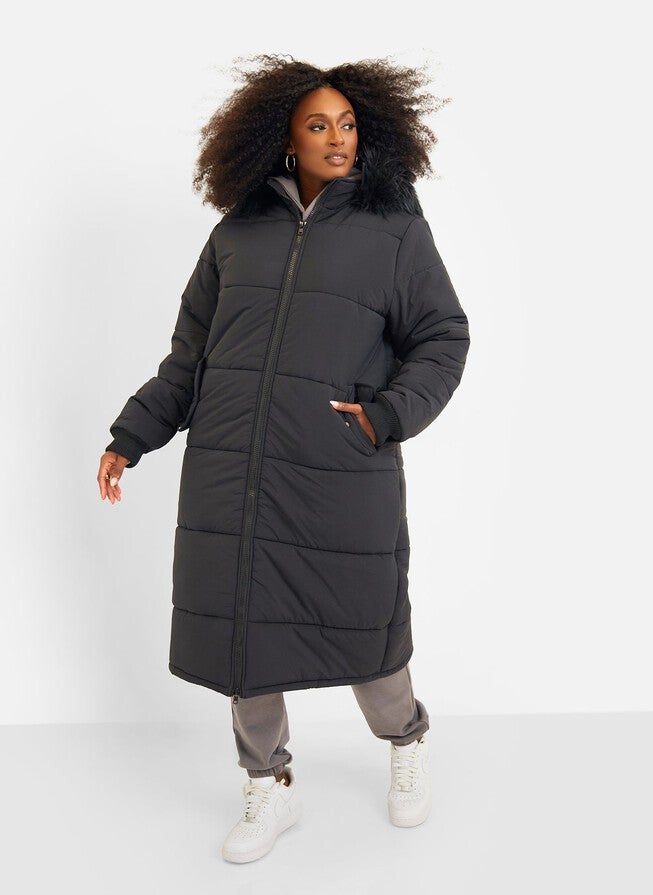 Aspen Hooded Puffer Coat, Black / Black, alternate image number 1