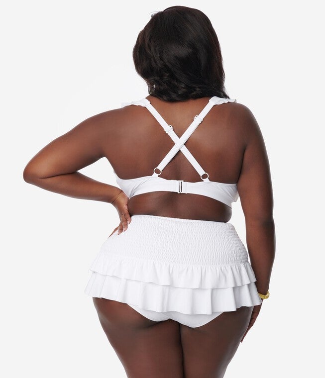 White Ruffle Swim Top, White / White, alternate image number null