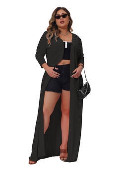 Side Split Long Sleeve Button Down Cardigan Cover Up Dress