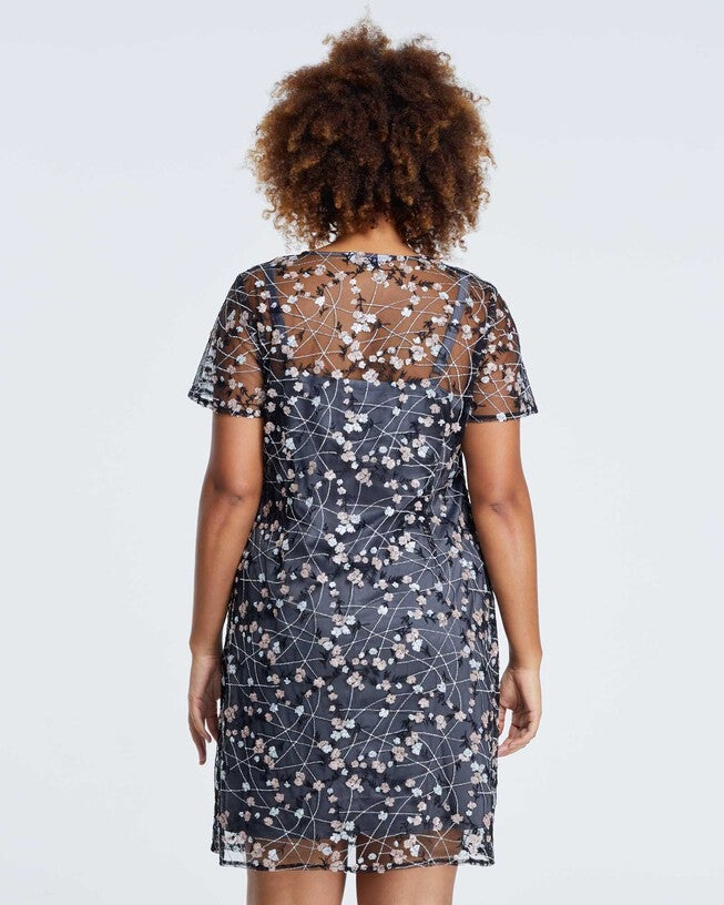 Rhea Embroidered Mesh Dress, Multi / Charcoal Grey, alternate image number null