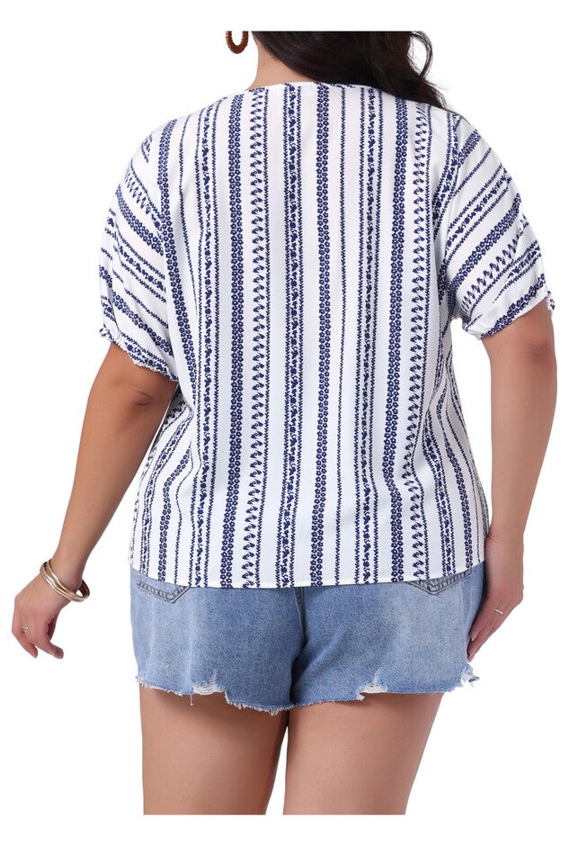 Boho Tied V Neck Short Sleeve Summer Top, White / White, alternate image number 3