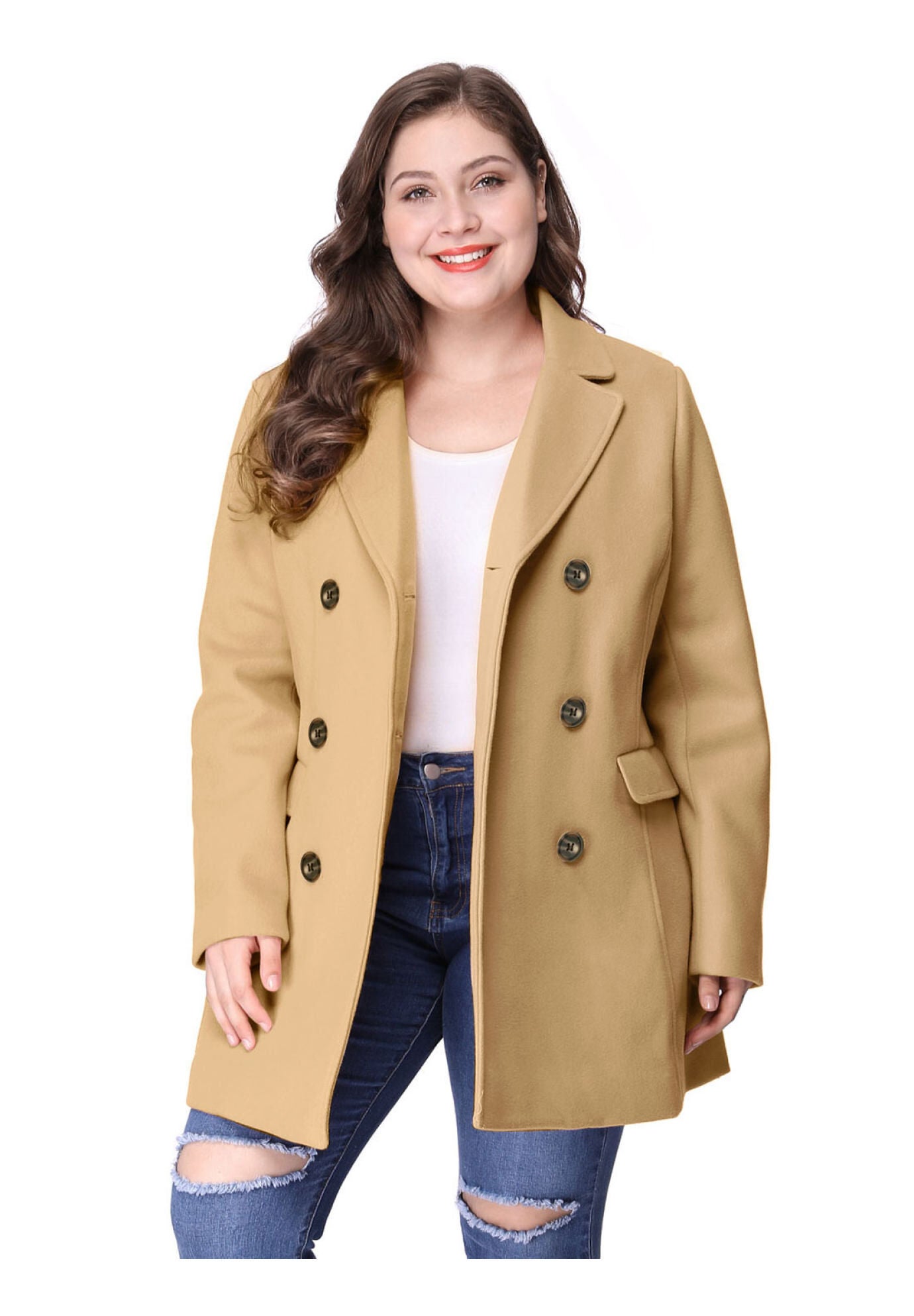 NOTCHED LAPEL DOUBLE BREASTED COAT, Brown / Brown, alternate image number 2