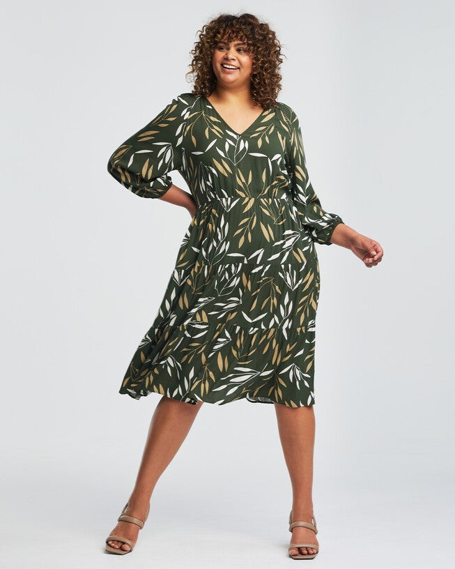 Brighton Summer Green Tiered Midi Dress, OLIVEMILK / Forest Green, alternate image number 3