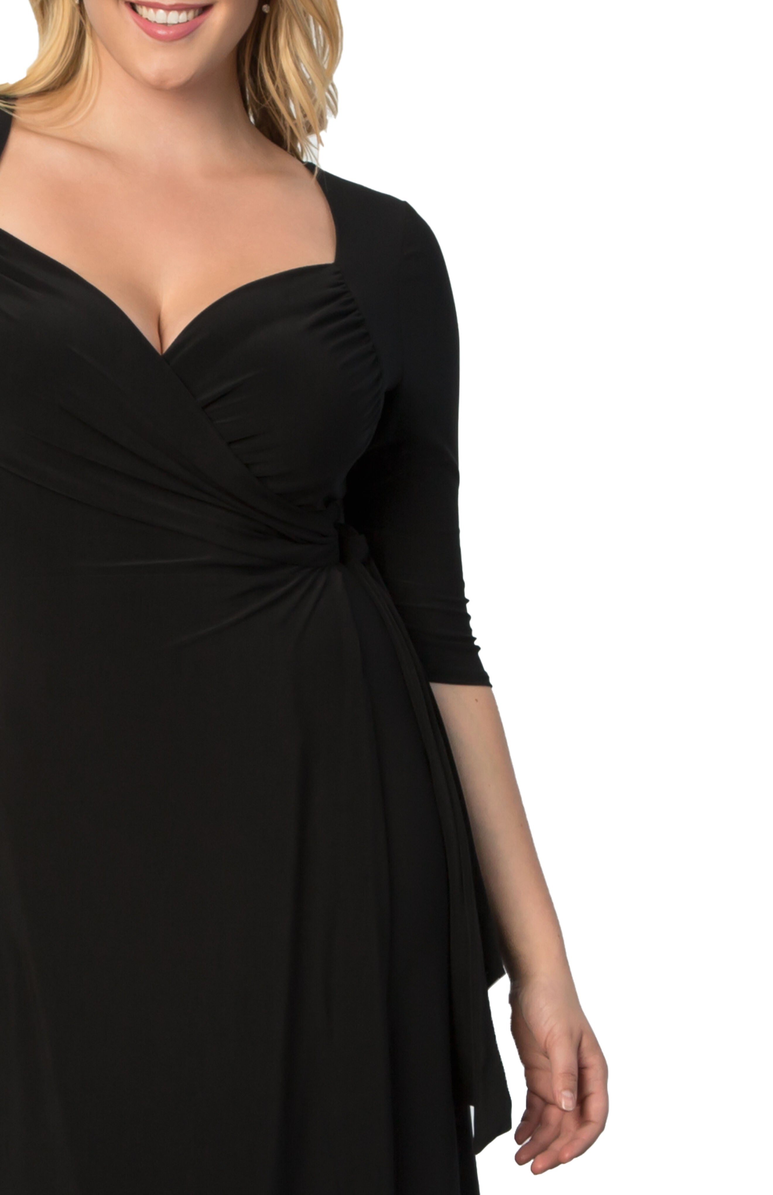 Sweetheart Knit Wrap Dress, BLACK NOIR / Black, alternate image number 3