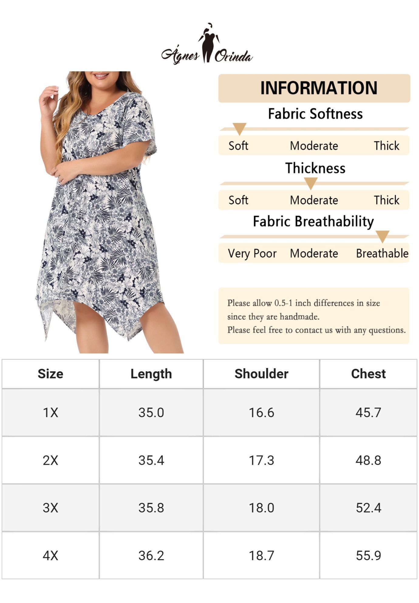 Floral Print Sleepdress, Navy Blue / Navy, alternate image number 4