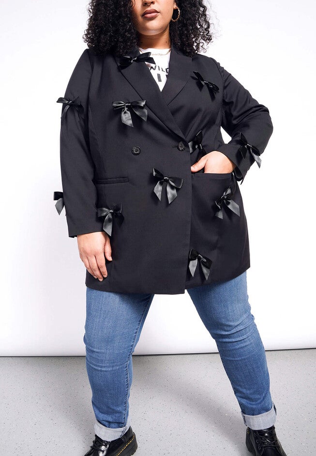 The Empower Bows Double Breasted Blazer, BLACK / Black, hi-res image number 0
