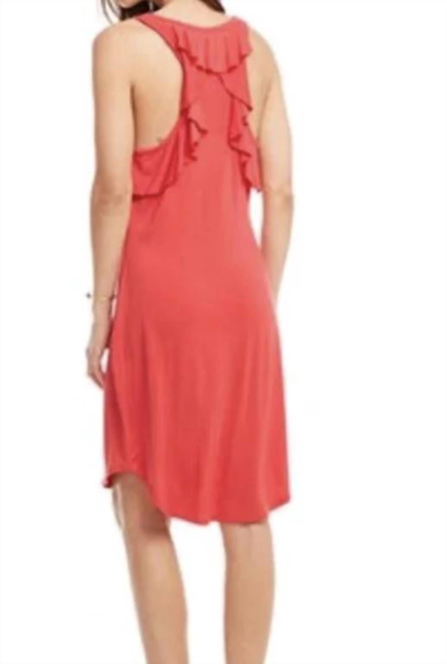 COOL JERSEY RUFFLE RACER BACK SHIRTTAIL MINI DRESS IN LOLLIPOP, Lollipop / Red, hi-res image number 0