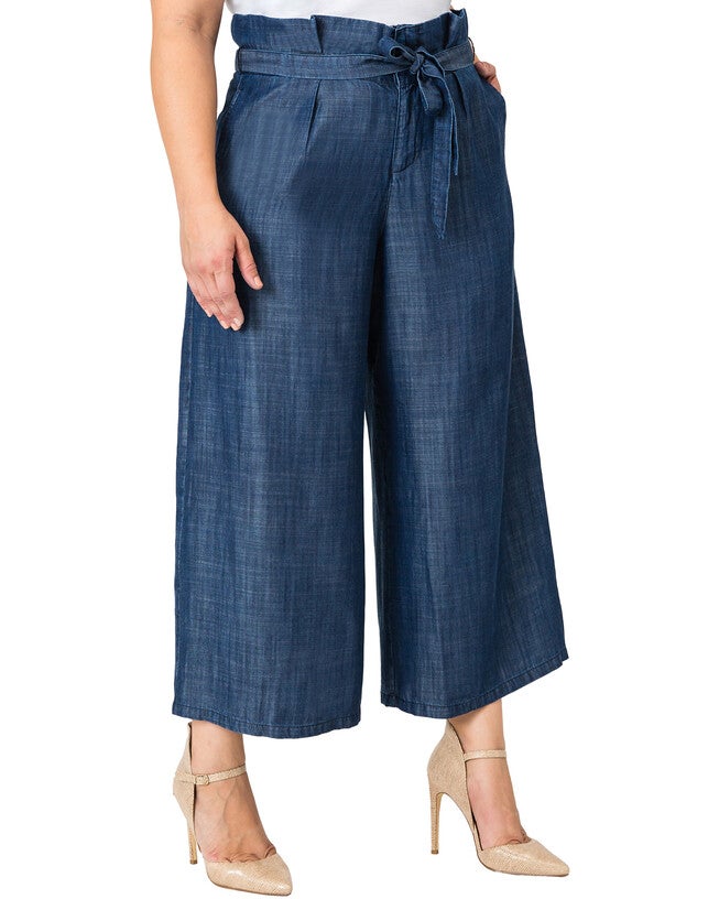 Happer Tencel Denim Wide Leg Gaucho Pants, , alternate image number 7