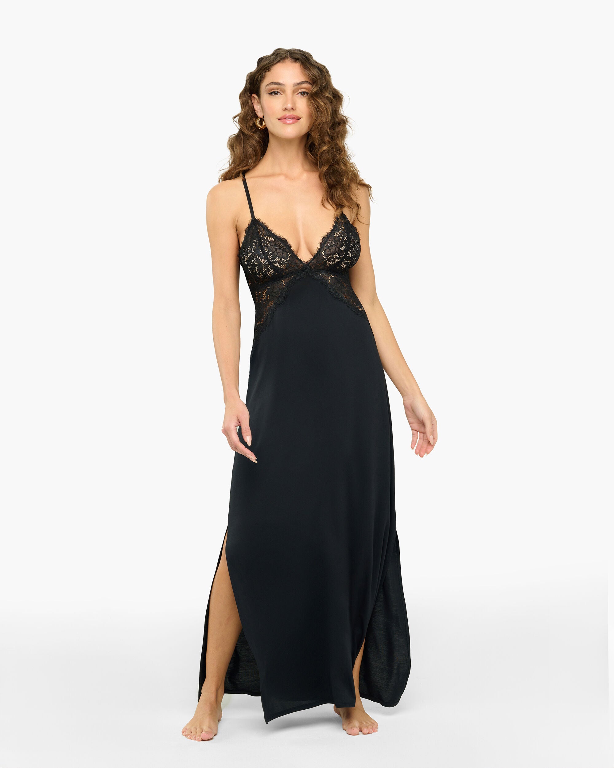 Preta Maxi Italian Nightie, Black / Black, hi-res image number 0