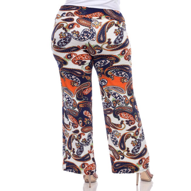 Navy Orange Paisley Palazzo Pants, Navy Orange / Navy, alternate image number null