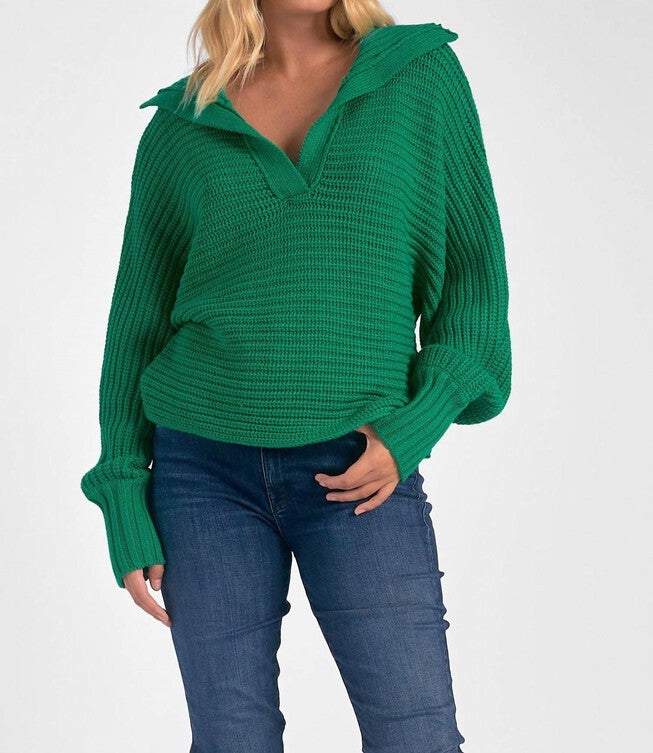 SAVANNAH COLLARED SWEATER IN KELLY GREEN, Kelly Green / Forest Green, hi-res image number 0
