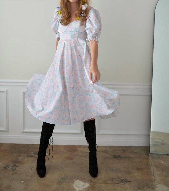 TEA ROSE DRESS IN PASTEL BOUQUET, Pastel Bouquet / White, alternate image number null