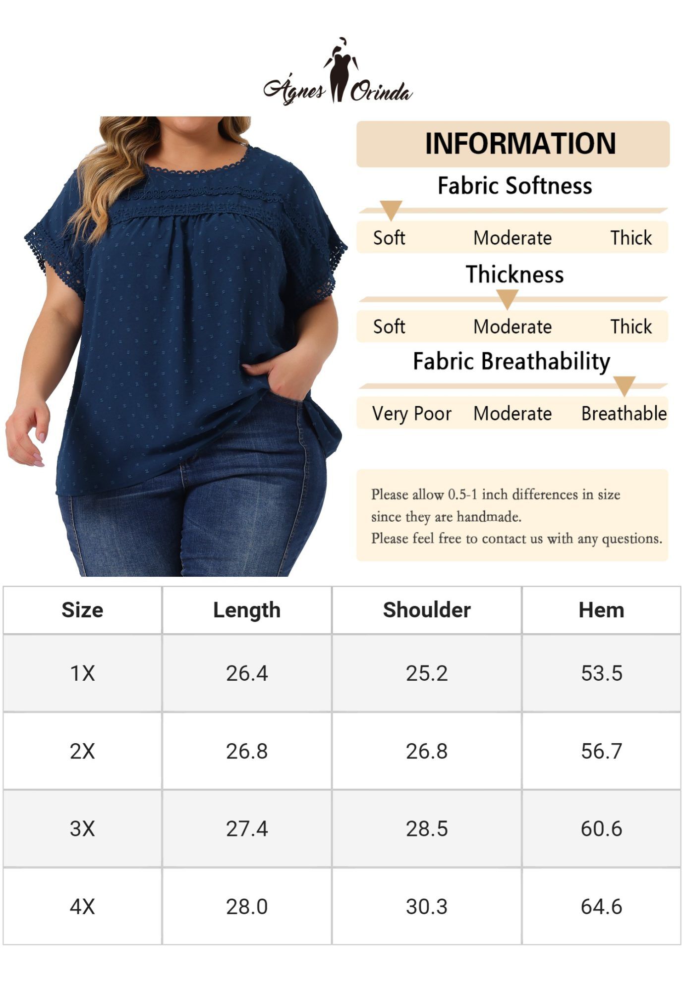 Swiss Dots Lace Crochet Short Sleeve Chiffon Blouse, Dark Blue / Navy, alternate image number 3