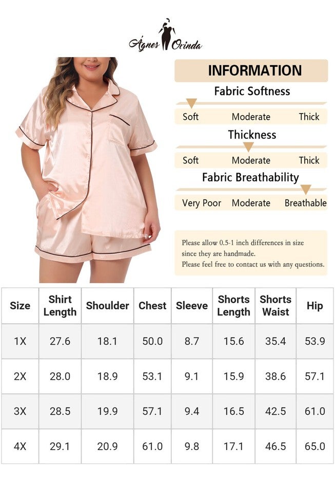 Satin Button Down Top Shorts Lounge Sets with Pocket, Champagne / Gold, alternate image number null