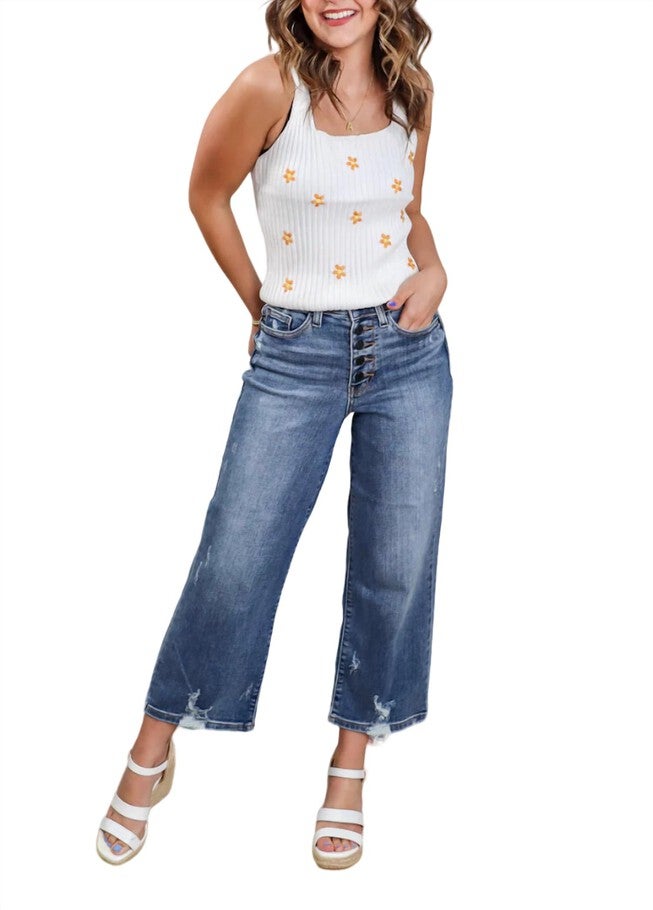 WIDE LEG CROPPED JEANS IN BLUE, Blue / Medium Wash, hi-res image number 0