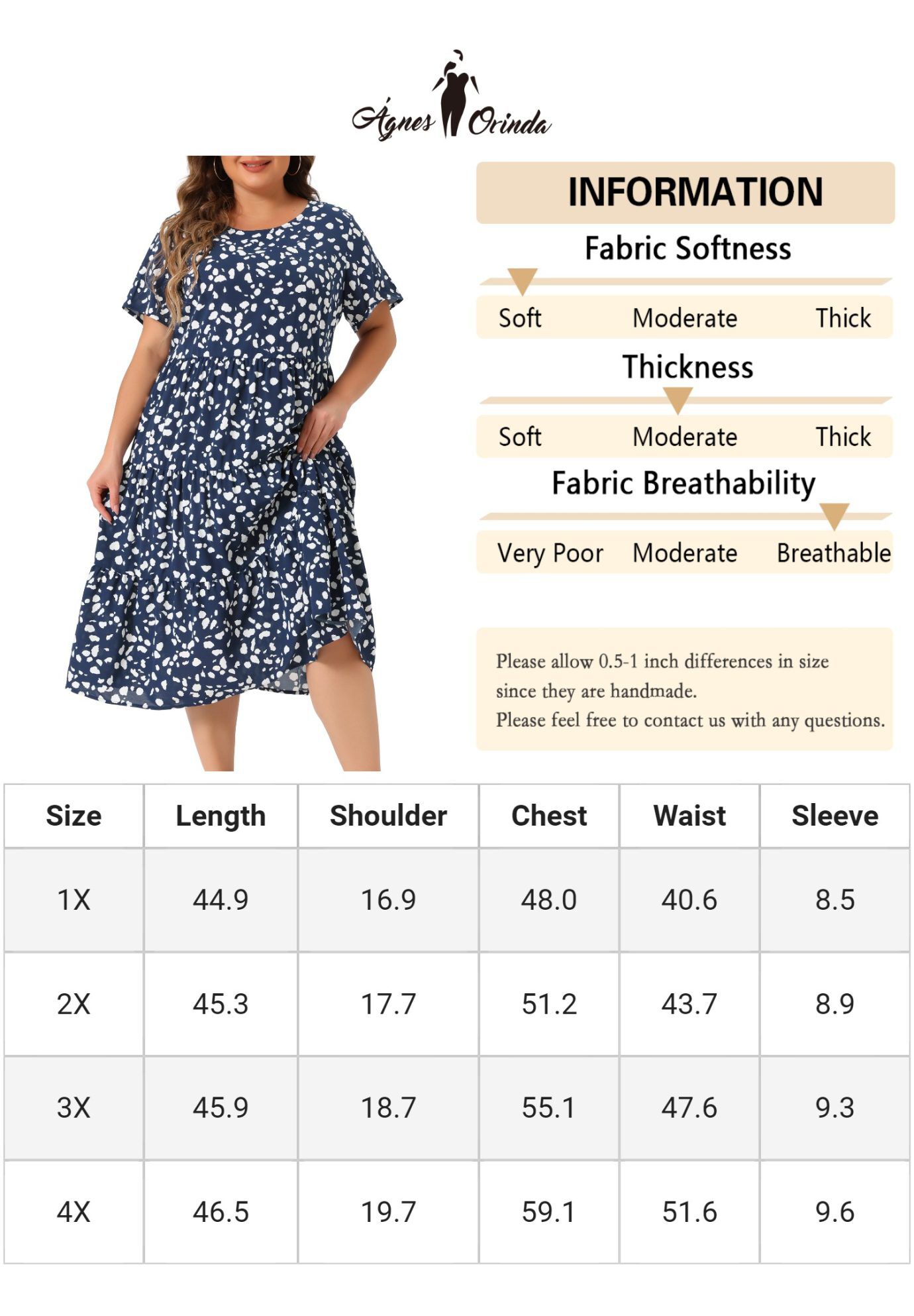 Polka Dots Short Sleeve Midi Layered Dress, Dark Blue / Navy, alternate image number 4