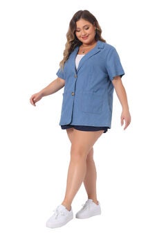 Front Lapel Short Sleeve Button Down Chambray Denim Shirt