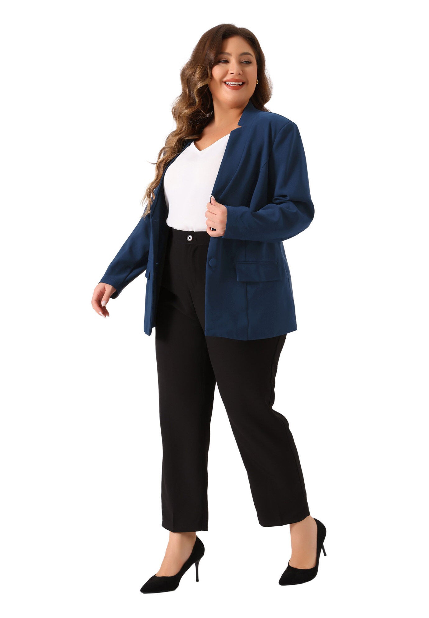 BUTTON LONG SLEEVE BUSINESS SUIT BLAZER, Navy Blue / Navy, hi-res image number 0