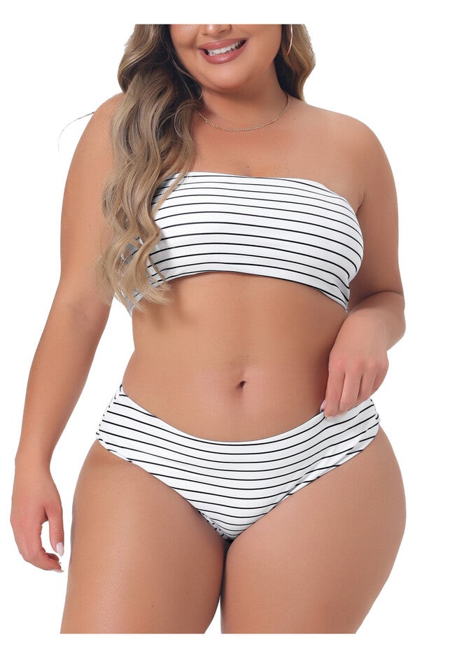 2 Pieces Bandeau Off Shoulder High Waist Bikini, White Stripes / White, alternate image number 2