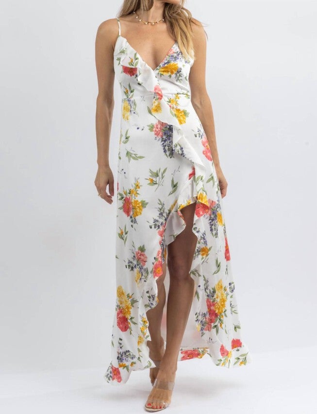 CHLOE MULTIFLORAL SLIT MIDI DRESS IN WHITE, , alternate image number null