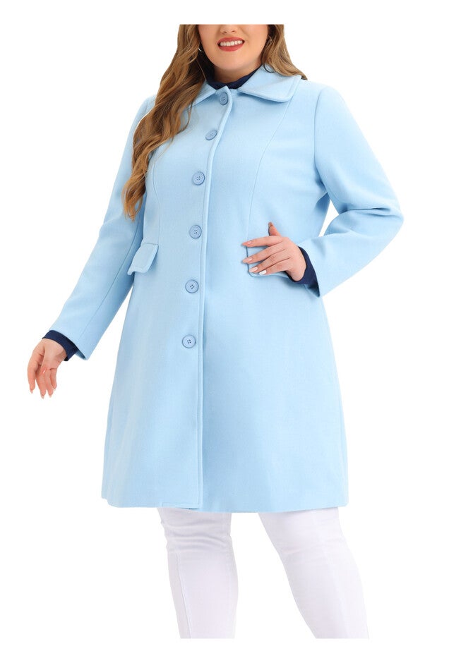 Peter Pan Collar Single Breasted Long Trench Peacoat, Blue / Light Blue, alternate image number 1